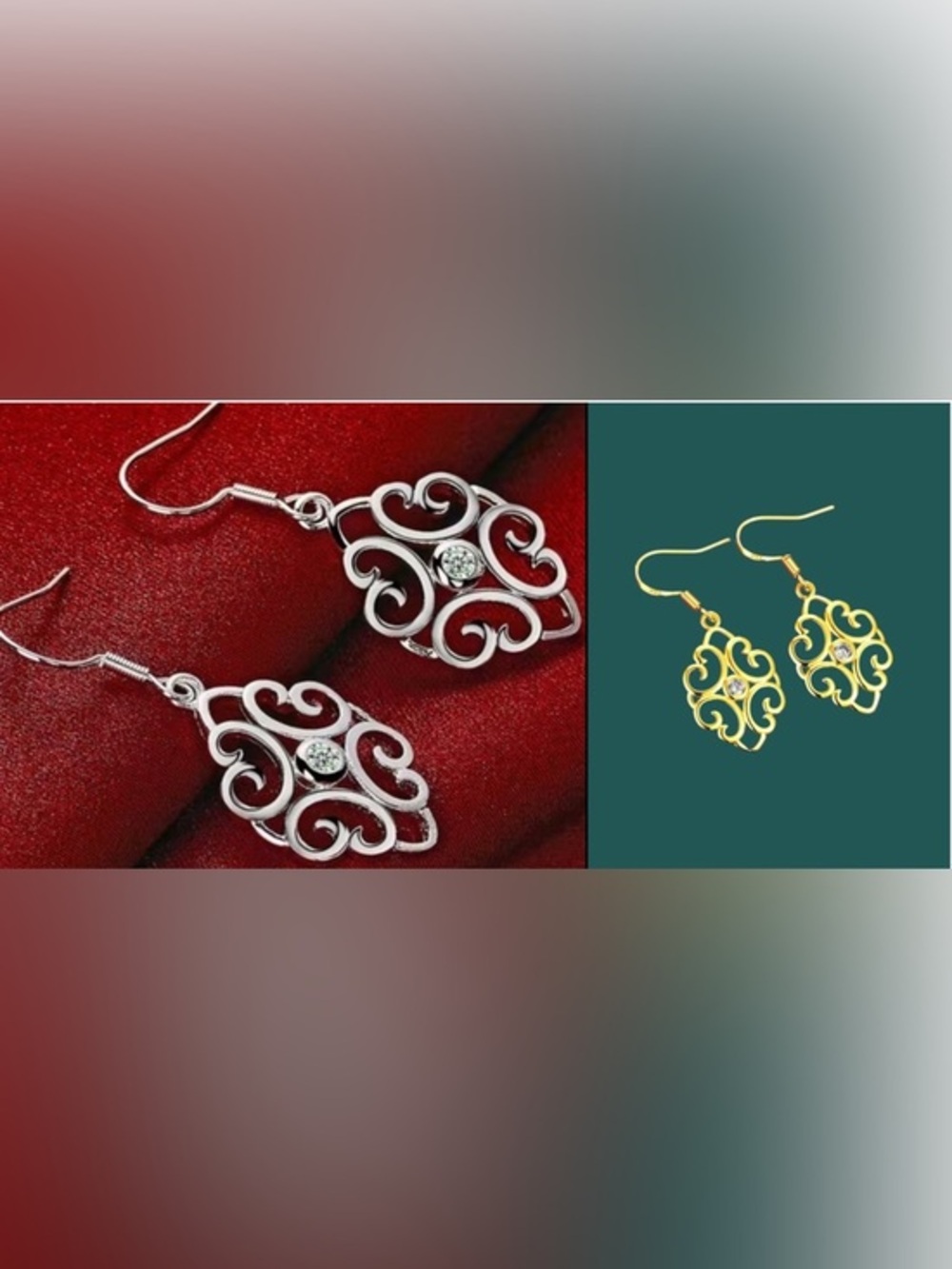 New Scroll & Diamond Earrings, Choice of Sterling or Sterling/ 18k Overlay